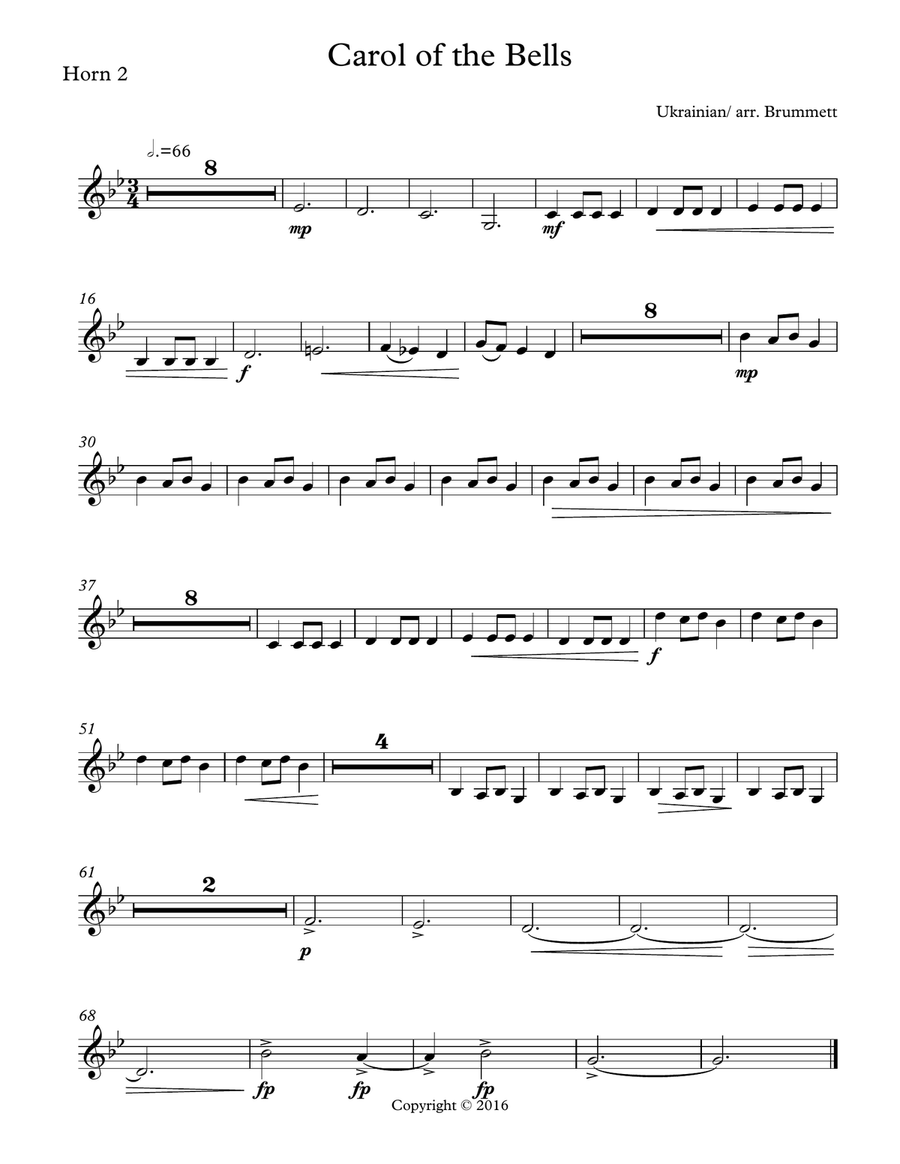 Carol of the Bells Horn Quartet French Horn Quartet Digital