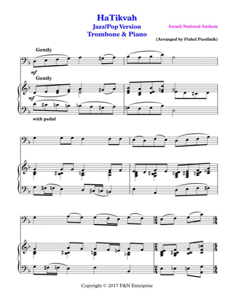 "Hatikvah" for Trombone and Piano image number null