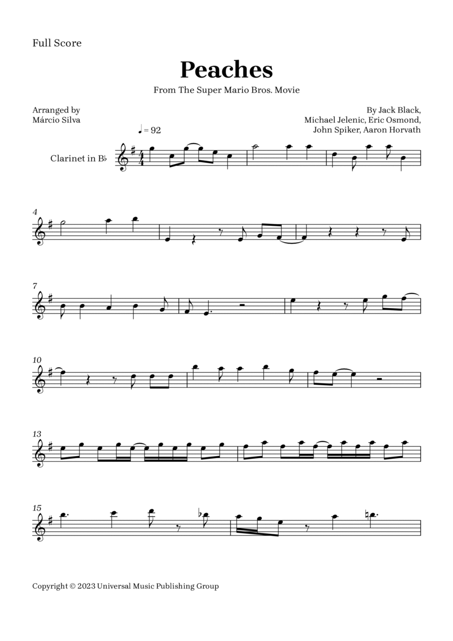 Peaches B-Flat Clarinet scores gallery preview page 1