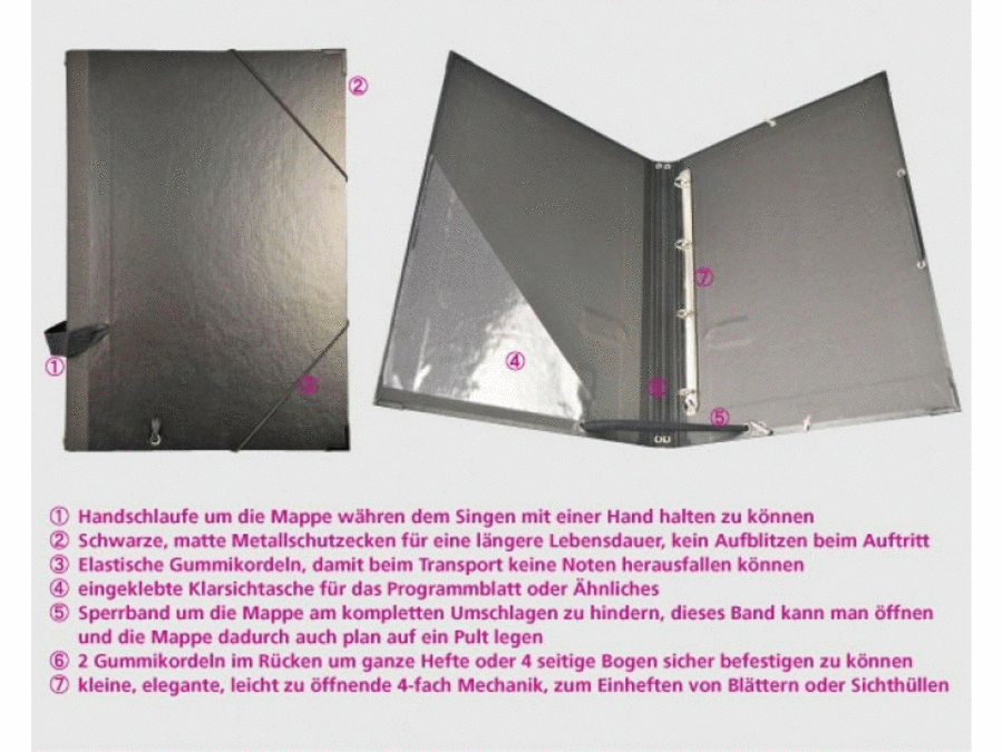 Book cover for Choral Folder with 4-hole ring binding elastic band and handstrap