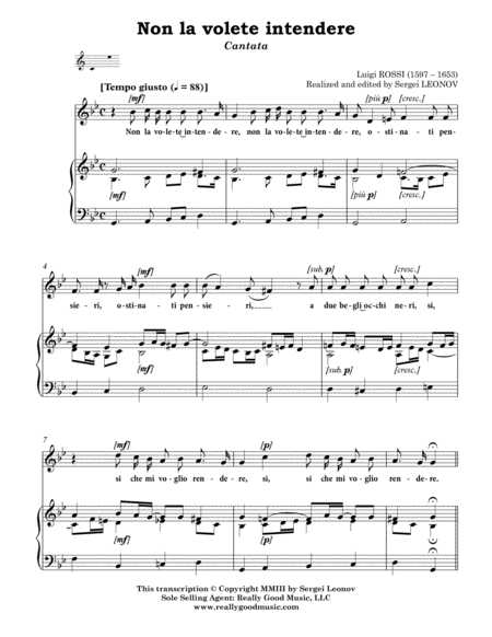 ROSSI Luigi: Non la volete intendere, cantata for Voice (Alto/Baritone) and Piano (G minor)