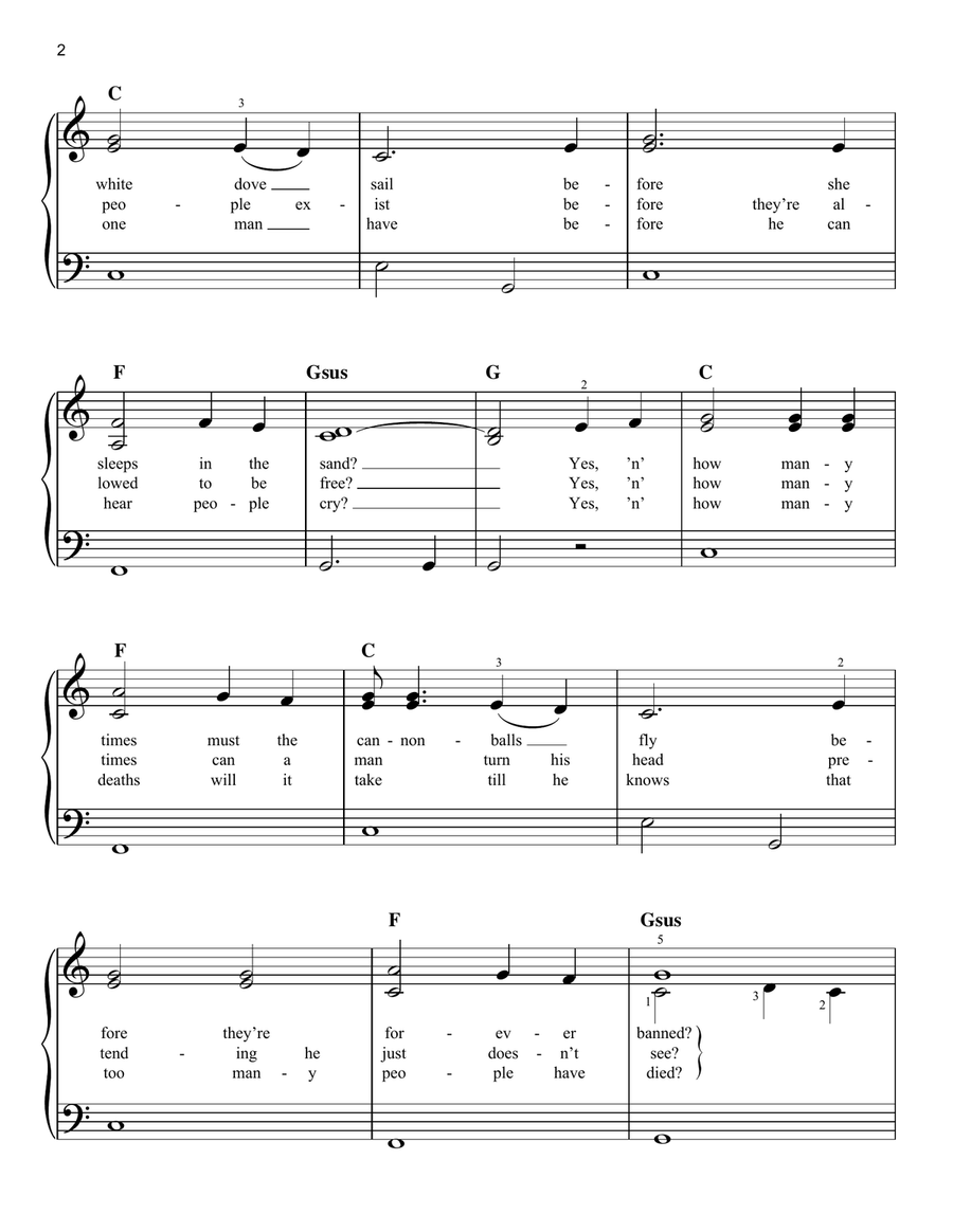 Blowin' In The Wind Easy Piano scores gallery preview page 2