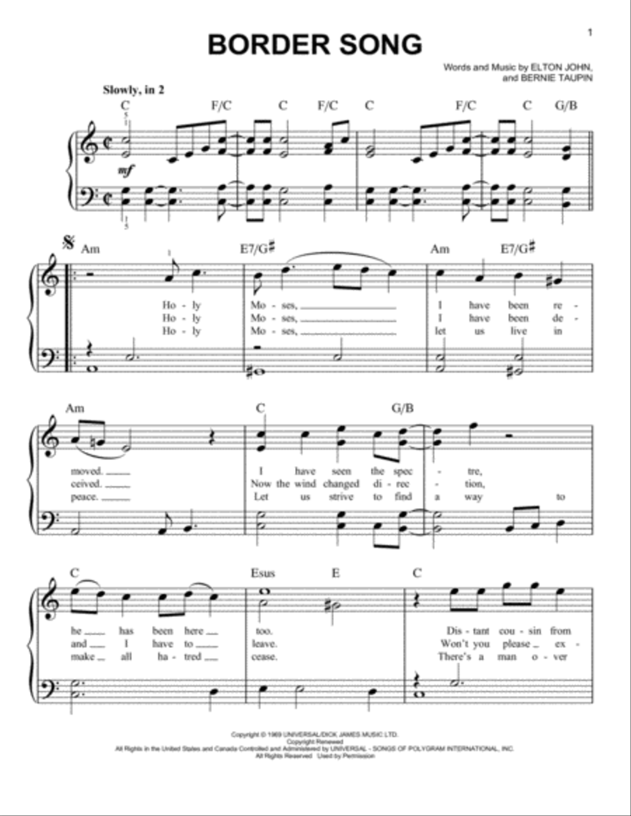Border Song (from Rocketman) Easy Piano scores gallery preview page 1