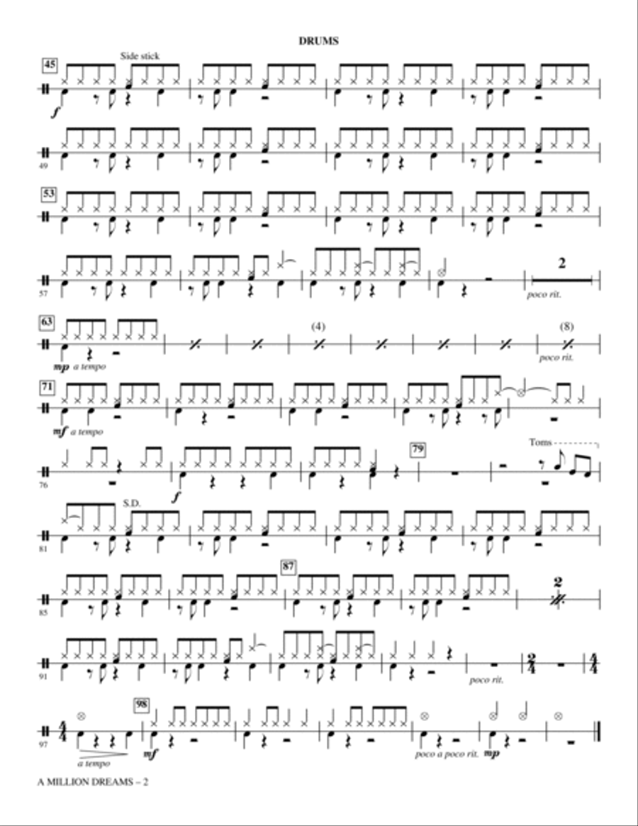 A Million Dreams (from The Greatest Showman) (arr. Mark Brymer) - Drums Choir scores gallery preview page 2