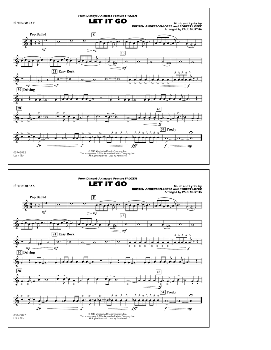 Let It Go - Bb Tenor Sax