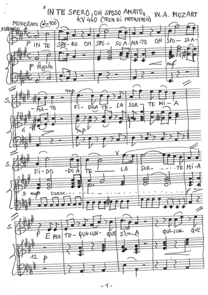 W. A. MOZART In te spero, oh sposo amato KV 440 Soprano or Mezzosoprano and piano A major ( transcri
