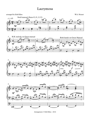Lacrymosa - Mozart - a simplified arrangement for organ by Erik Kihss