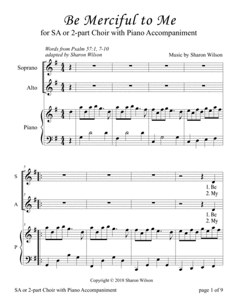 Be Merciful to Me ~ Psalm 57 (for SA or 2-Part Choir with Piano accompaniment) image number null