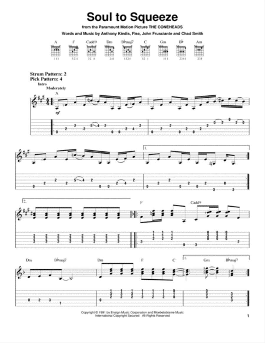Soul To Squeeze Guitar Tablature scores gallery preview page 1