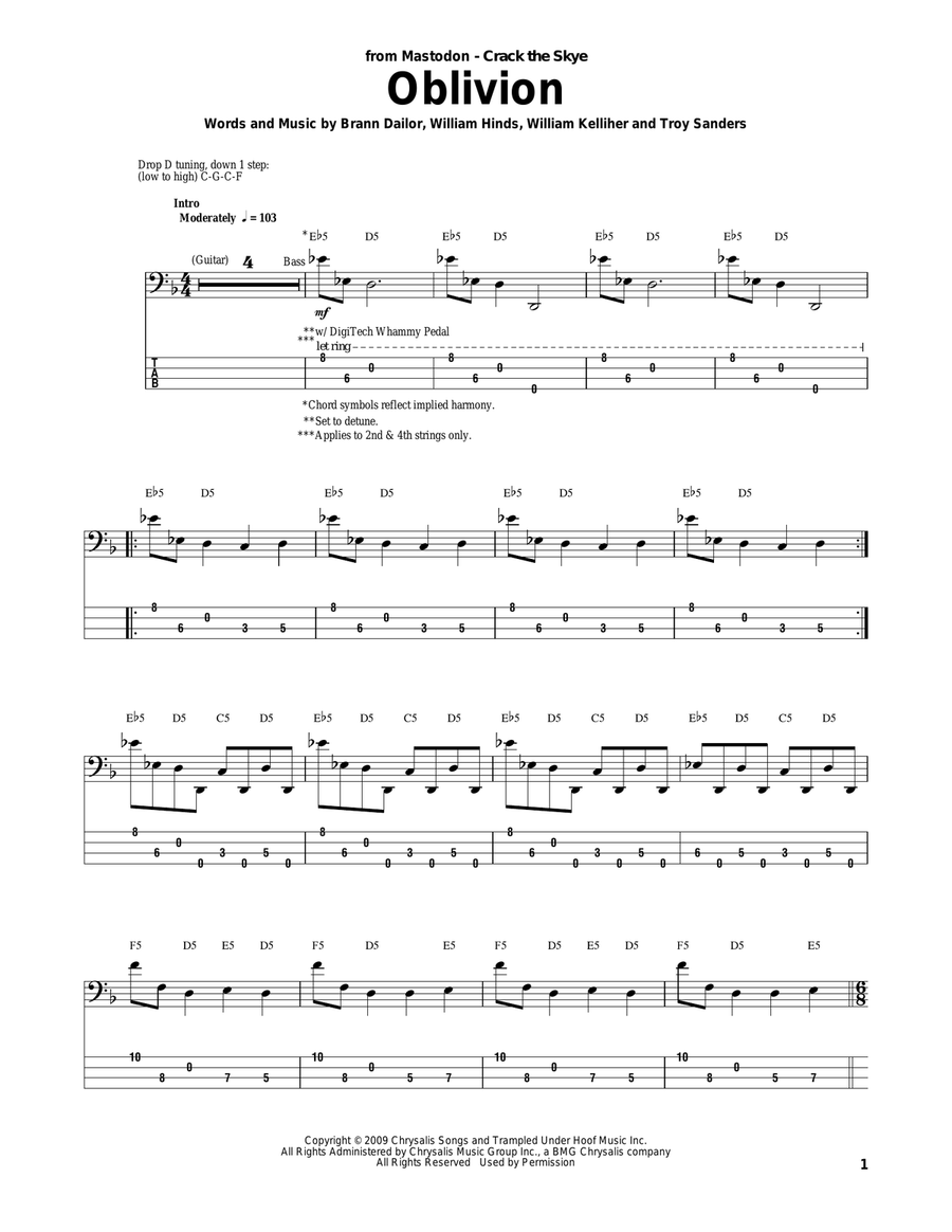 Oblivion Bass Guitar Tablature scores gallery preview page 1