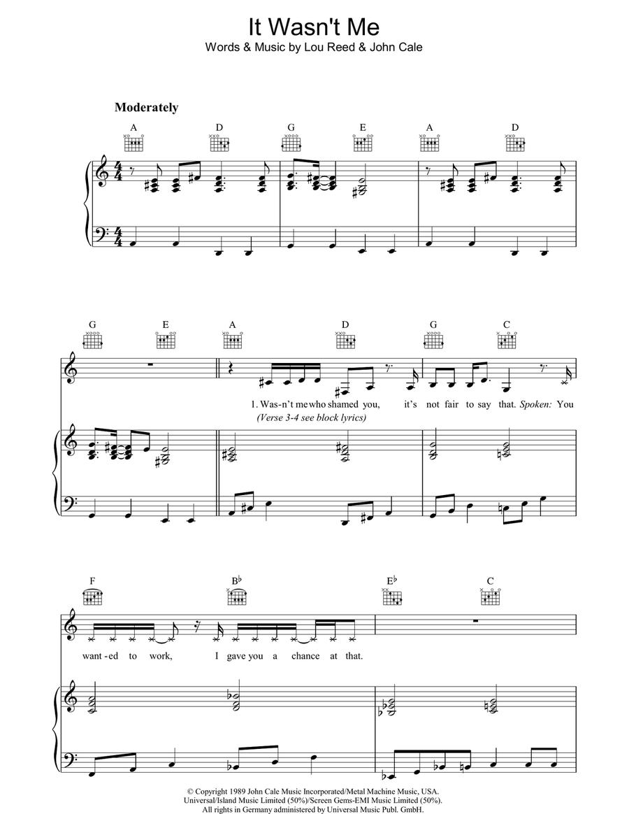 It Wasn't Me Piano, Vocal, Guitar scores gallery preview page 1