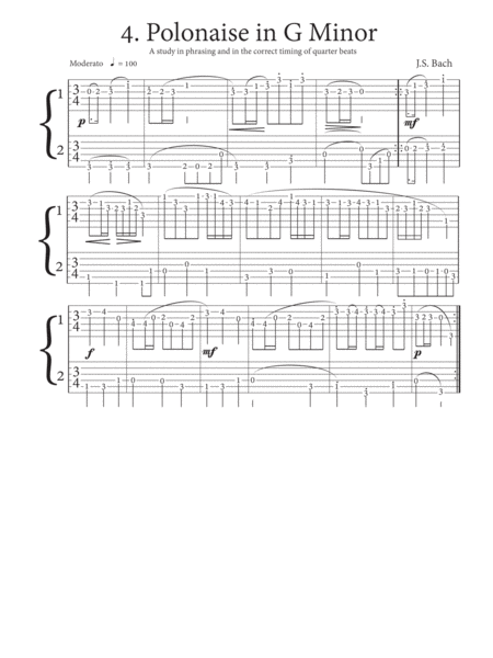 First Lessons in Bach for Guitar Duet - Volume 1 - Rhythmic Tablature