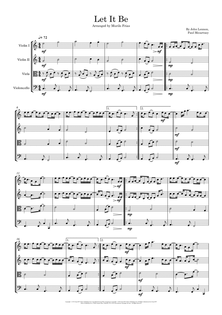Let It Be String Quartet scores gallery preview page 1
