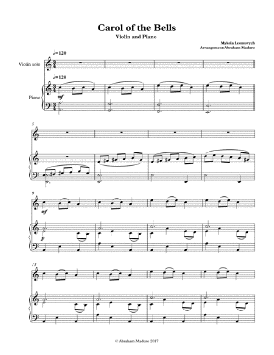 Carol of the Bells Violin and Piano Violin Solo scores gallery preview page 1