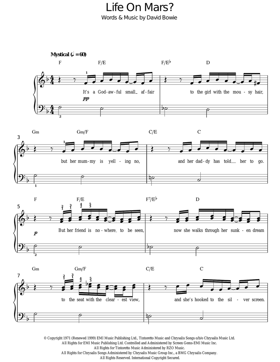 Life On Mars? Easy Piano scores gallery preview page 1