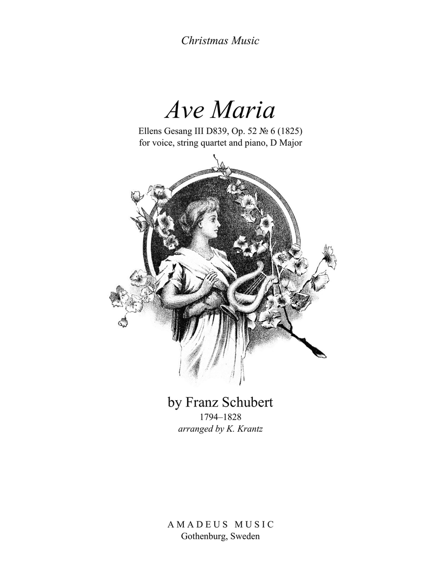 Ave Maria (Schubert) for chamber orchestra: voice, string quartet and piano (D Major) Chamber Orchestra scores gallery preview page 1