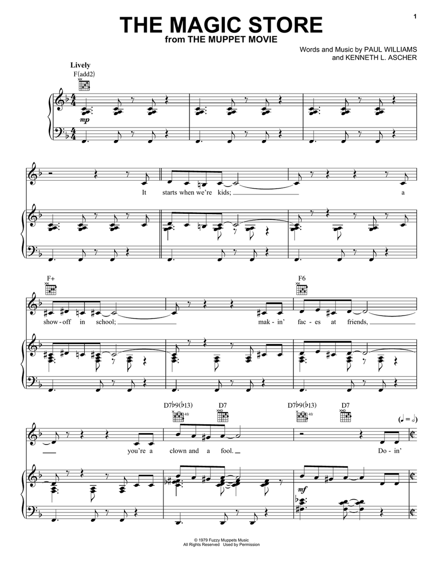 The Magic Store (from The Muppet Movie) Piano, Vocal, Guitar scores gallery preview page 1