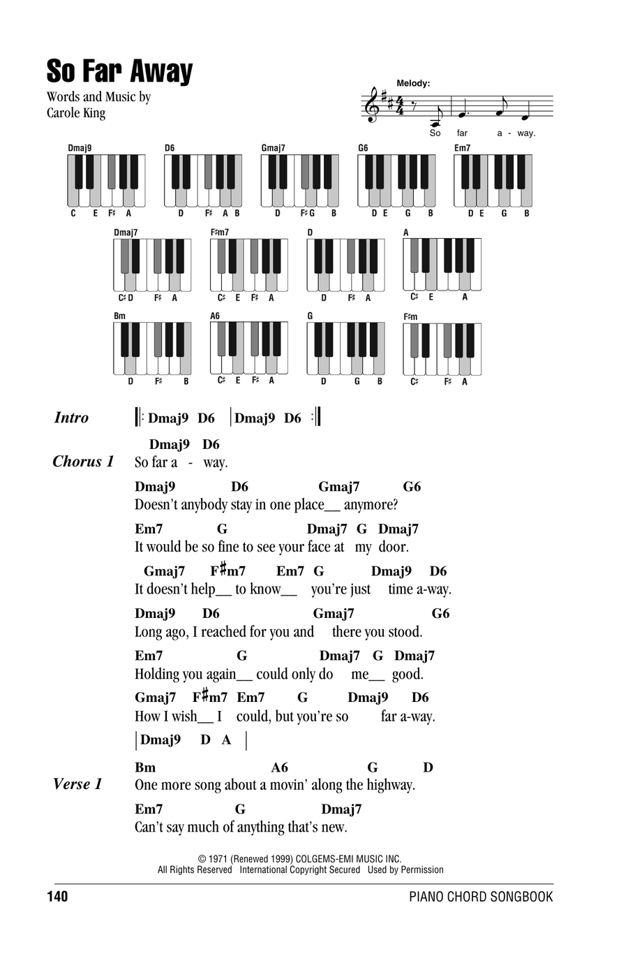 So Far Away by Carole King Piano Digital Sheet Music Sheet