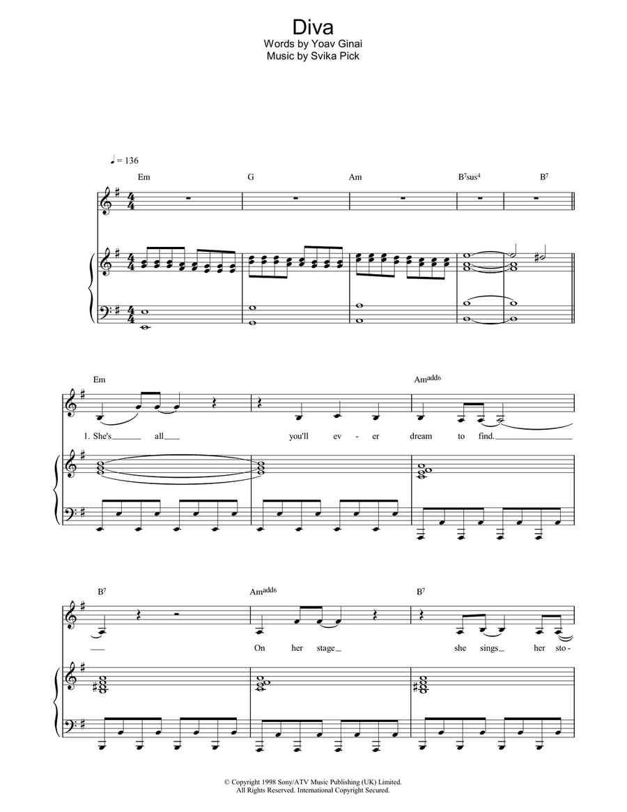 Diva Piano, Vocal, Guitar scores gallery preview page 1