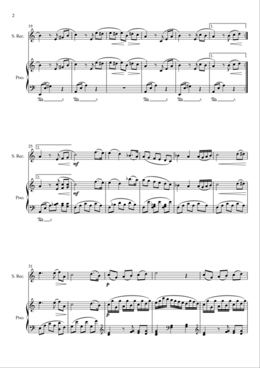 Für Elise (For Elise) - for Recorder and Piano accompaniment - with Piano Play along Recorder scores gallery preview page 2