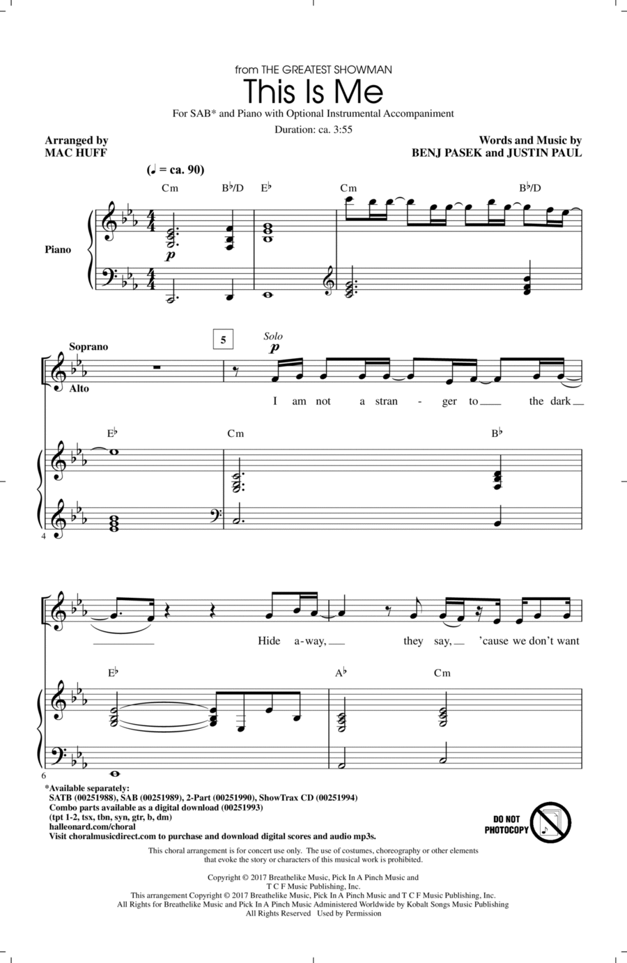 This Is Me (from The Greatest Showman) (arr. Mac Huff) 3-Part scores gallery preview page 1