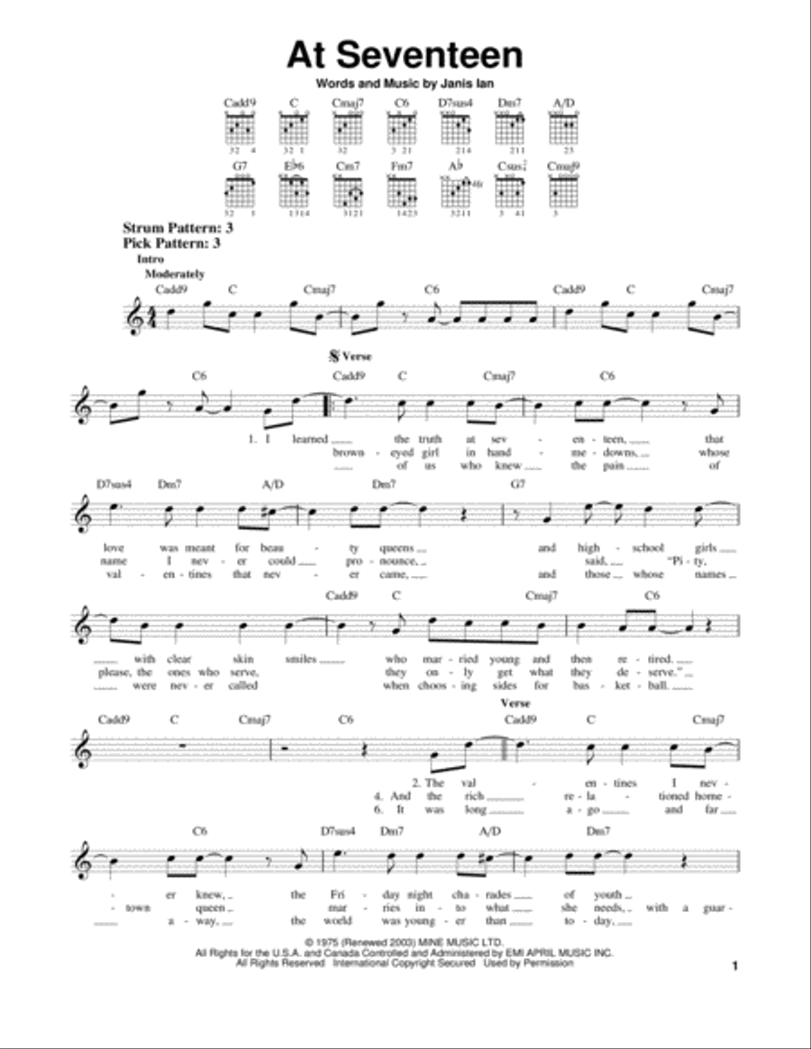 At Seventeen Acoustic Guitar scores gallery preview page 1