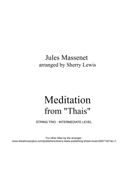 MEDITATION from Thais, String Trio, Intermediate Level for 2 violins and cello or violin, viola and image number null
