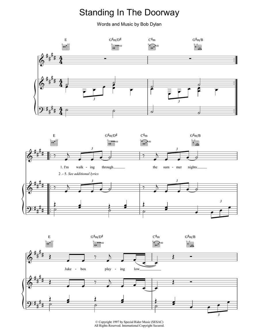 Standing In The Doorway Standing In The Doorway Piano, Vocal, Guitar scores gallery preview page 1
