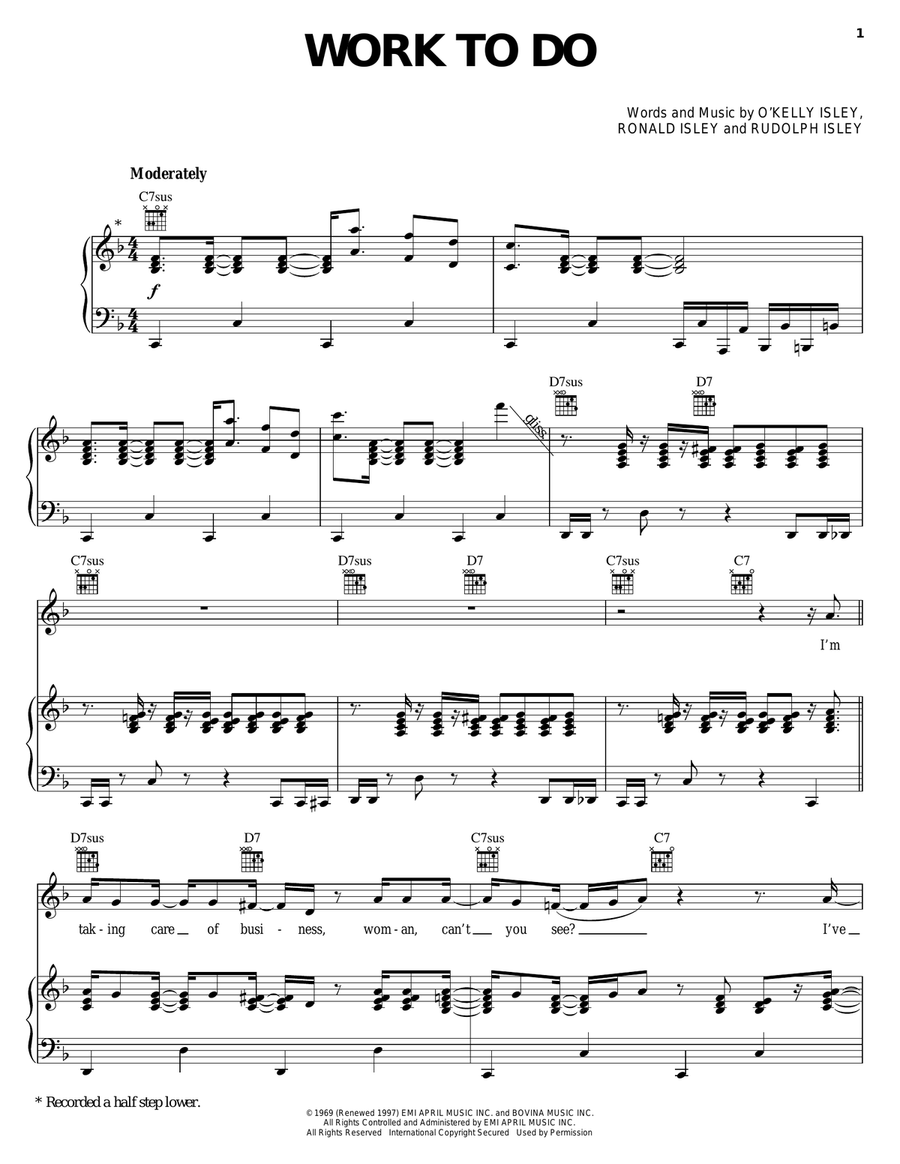 Work To Do Piano, Vocal, Guitar scores gallery preview page 1
