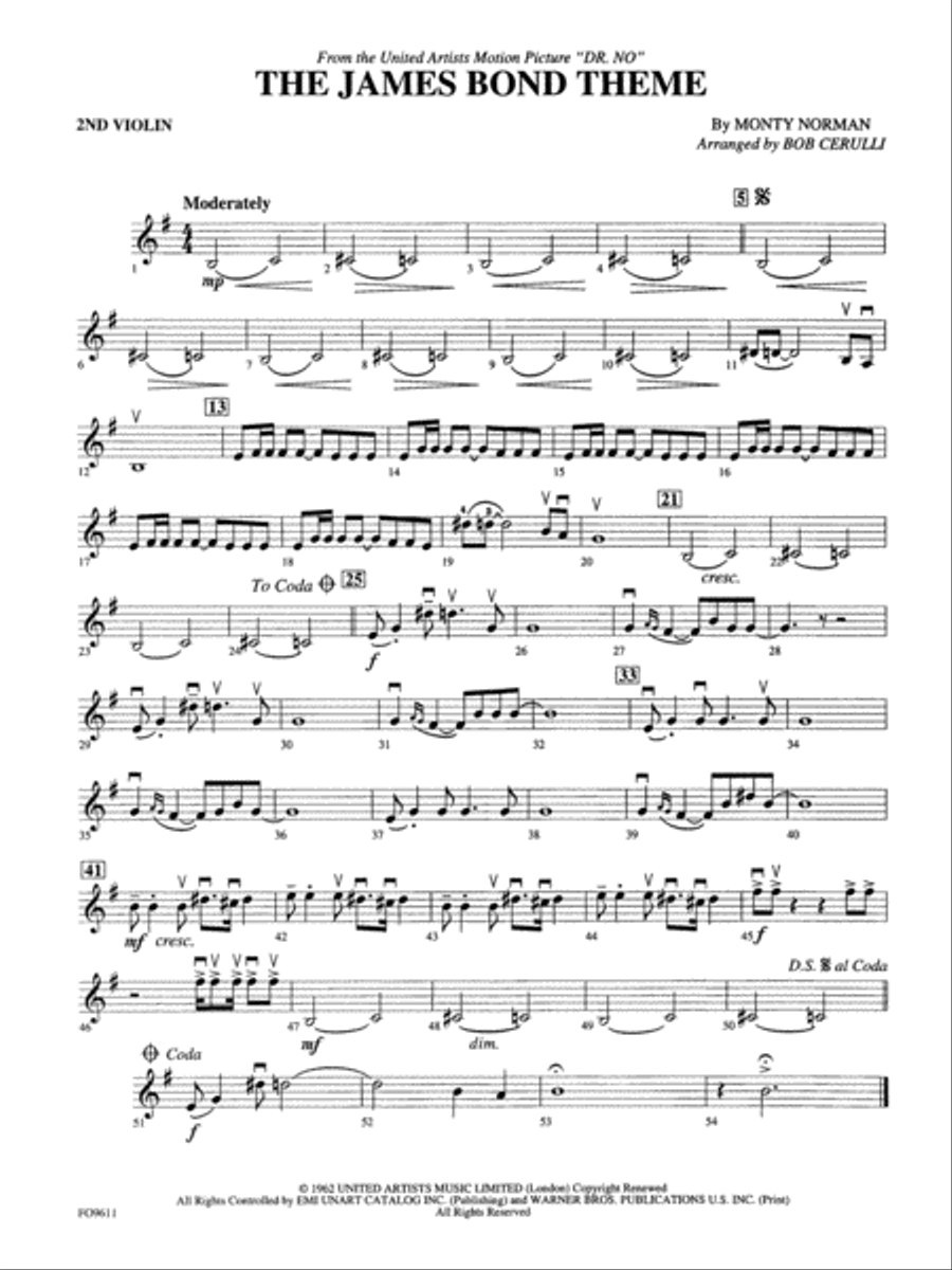 The James Bond Theme: 2nd Violin Full Orchestra scores gallery preview page 1