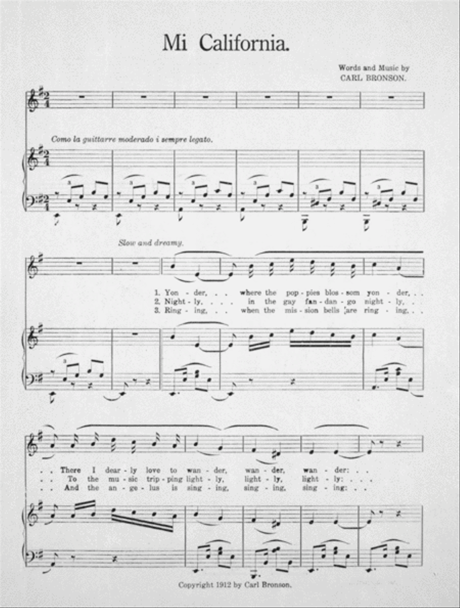 Mi California (My California). (Danza para piano y canto) Voice scores gallery preview page 2