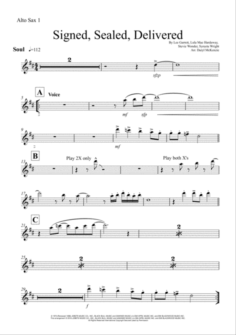 Signed, Sealed, Delivered I'm Yours Saxophone scores gallery preview page 5