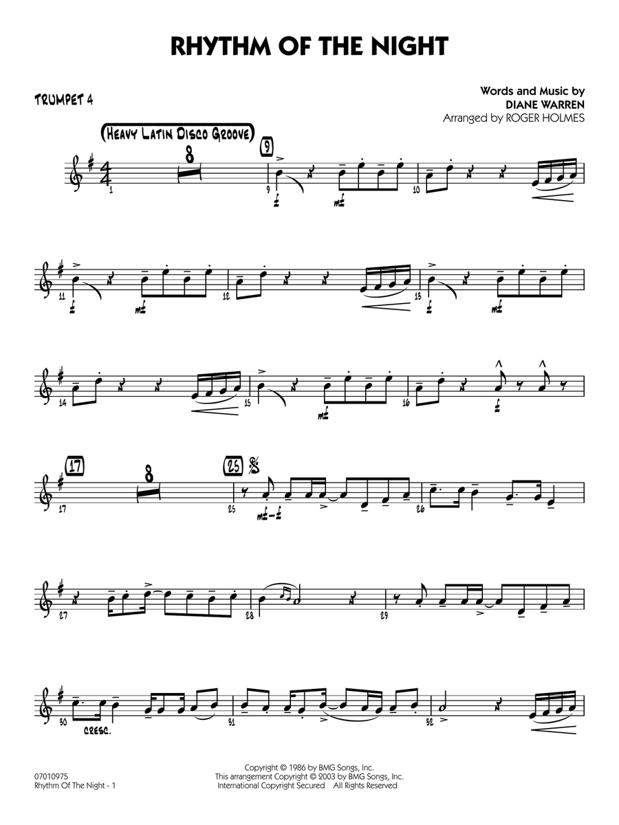 Rhythm of the Night (arr. Roger Holmes) - Trumpet 4 Jazz Ensemble scores gallery preview page 1