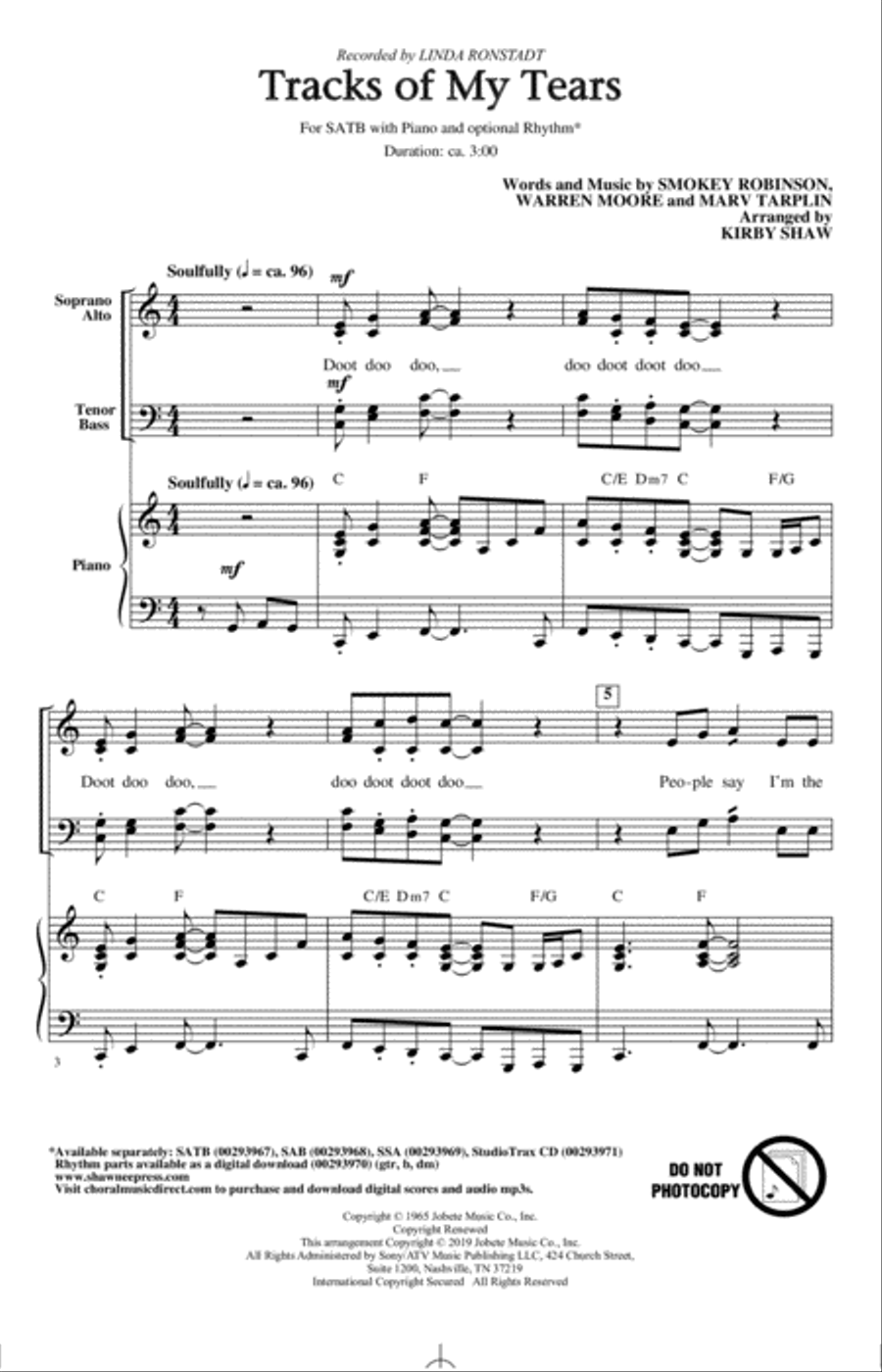 Tracks Of My Tears (arr. Kirby Shaw) 4-Part scores gallery preview page 1