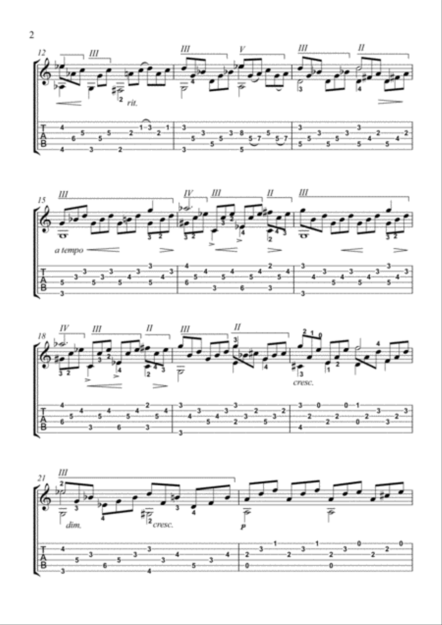 Moonlight Sonata classical guitar solo with tablature Acoustic Guitar scores gallery preview page 2