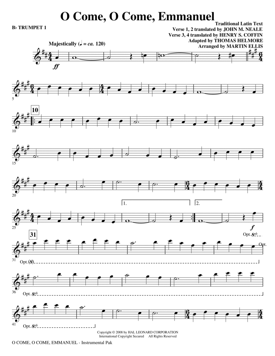 O Come, O Come, Emmanuel - Bb Trumpet 1