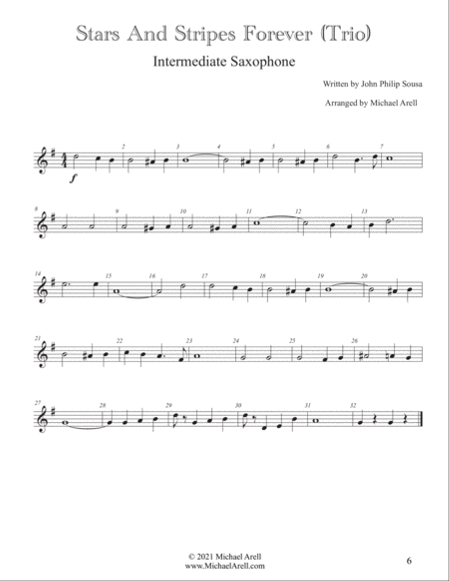 4 Intermediate Patriotic Songs for Saxophone Woodwind Quartet scores gallery preview page 6