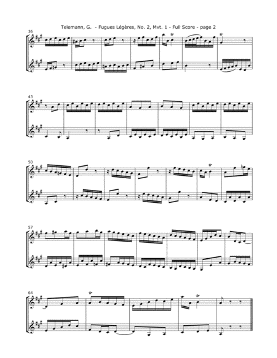 Telemann G. - Fugues Legeres for Two Violins String Duet scores gallery preview page 2