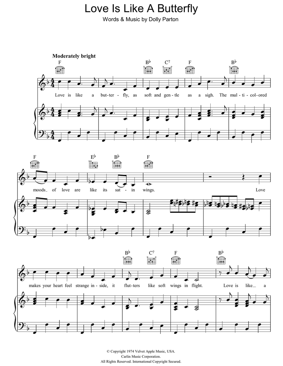 Love Is Like A Butterfly Piano, Vocal, Guitar scores gallery preview page 1