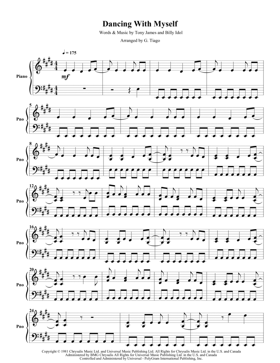 Dancing With Myself Piano Solo scores gallery preview page 1