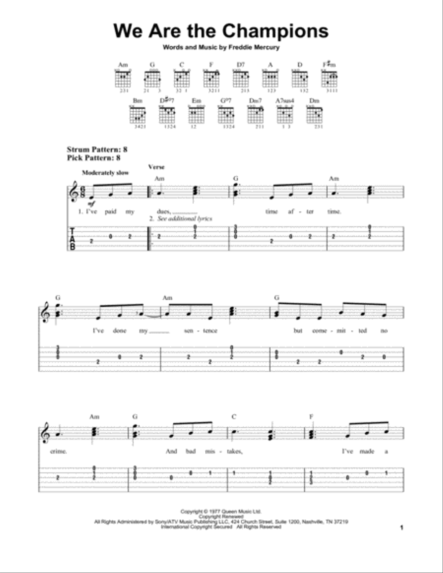 We Are The Champions We Are The Champions Acoustic Guitar scores gallery preview page 1