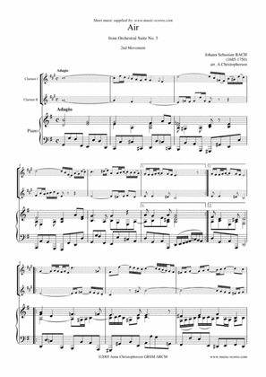 Bwv 1068: Air 2nd Movement - 2 Clarinets and Piano