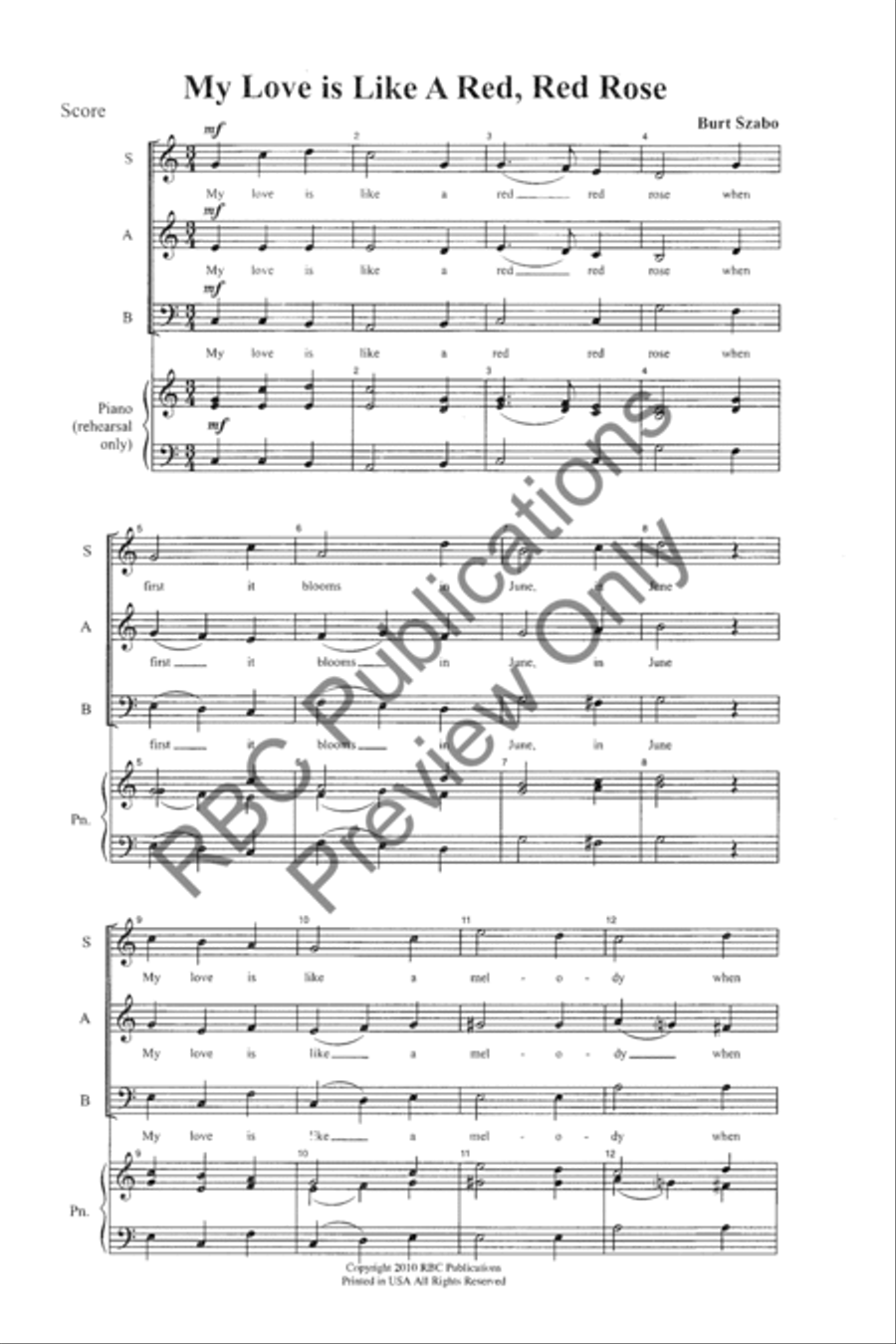 My Love Is Like A Red, Red Rose (SAB) 3-Part scores gallery preview page 3