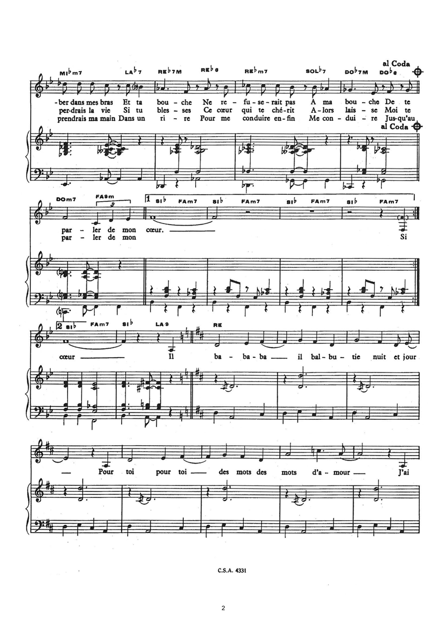 Au Fond De Mon Coeur Piano, Vocal scores gallery preview page 2