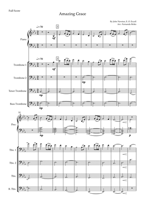 Amazing Grace (John Newton, E. O. Excell) for Trombone Quartet and Piano Accompaniment with Chords