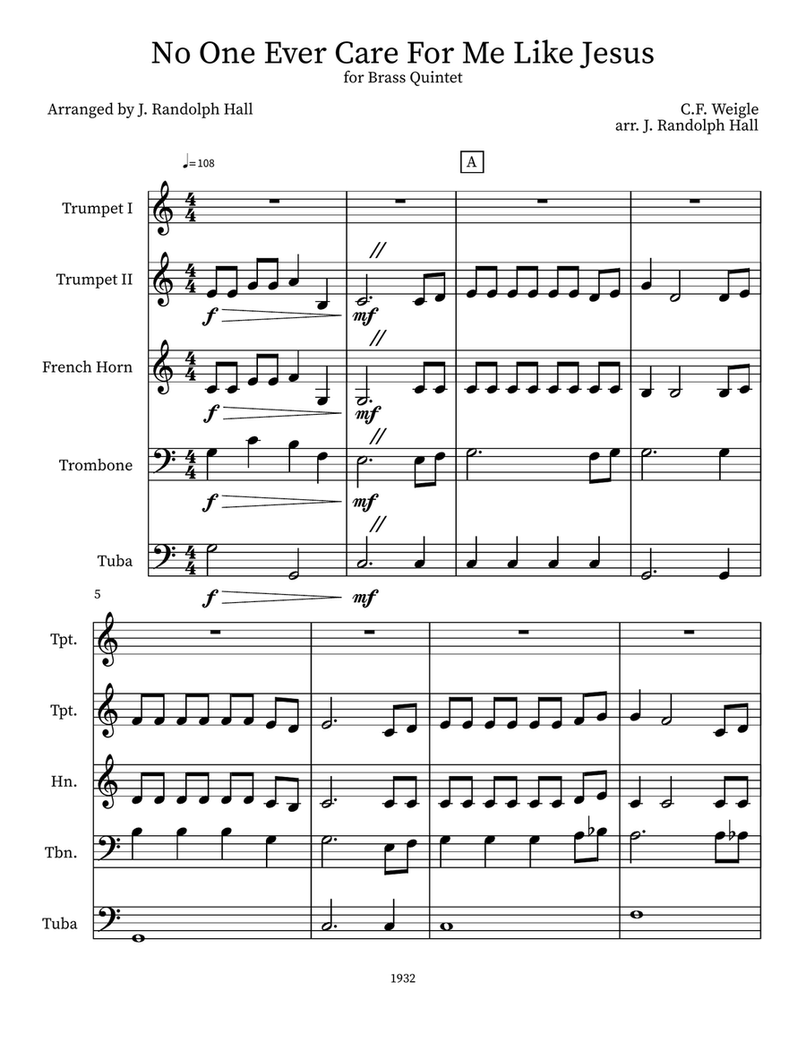 No One Ever Care For Me Like Jesus Small Ensemble scores gallery preview page 1