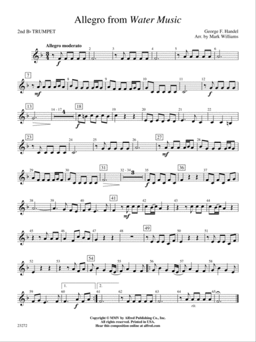 Allegro from Water Music: 2nd B-flat Trumpet Concert Band scores gallery preview page 1