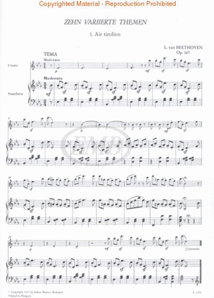 Ten Variation Themes, Op. 107 - Volume 1 by Ludwig van Beethoven Flute Solo - Sheet Music