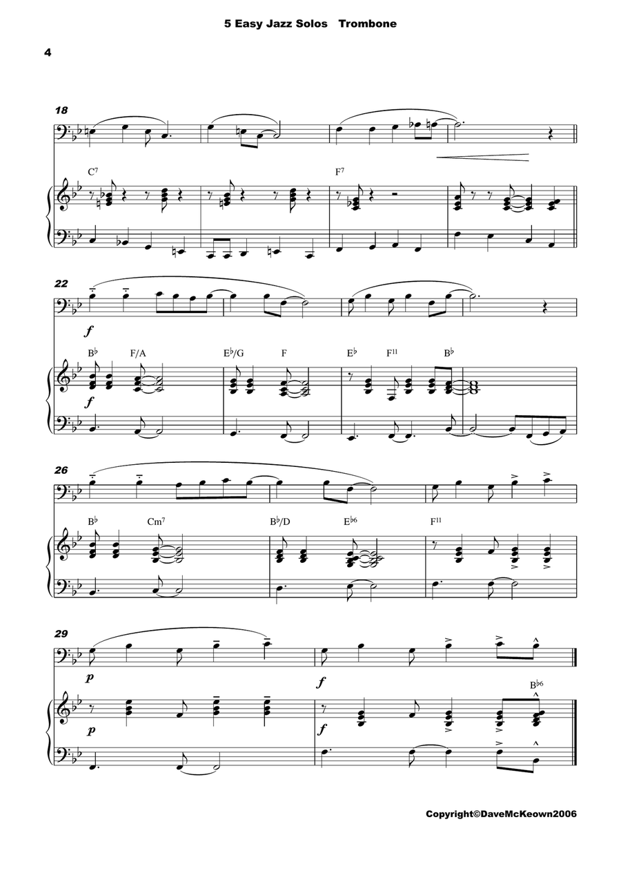 5 Easy Jazz Solos for Trombone and Piano Trumpet Solo scores gallery preview page 4