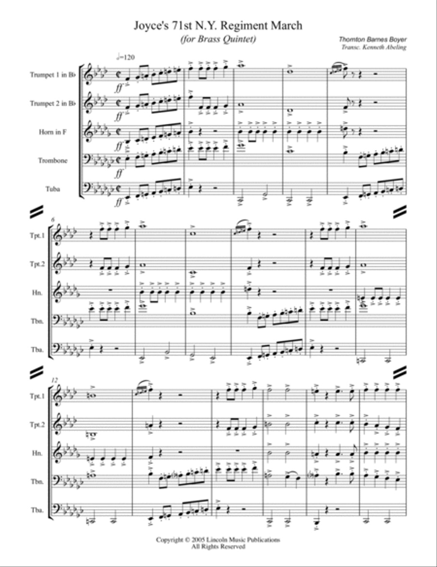 March - Joyce’s 71st N.Y. Regiment March (for Brass Quintet) Brass Quintet scores gallery preview page 2